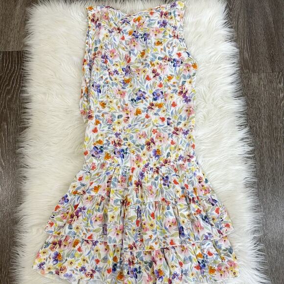 Lavender Brown Womens Cocktail Party Dress Size XS Wedding Guest Floral Ruffle - Picture 2 of 5